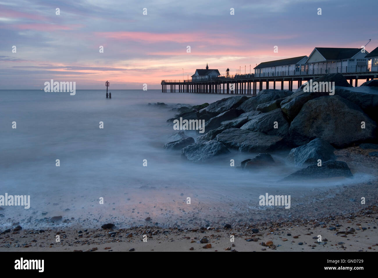 Langzeitbelichtung Southwold Pier in Suffolk Stockfoto