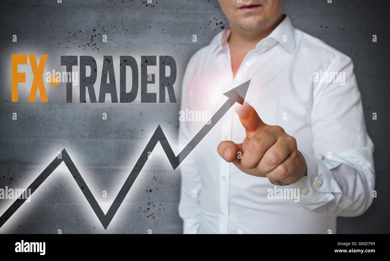 FX Trader Touchscreen wird von Menschen betrieben. Stockfoto