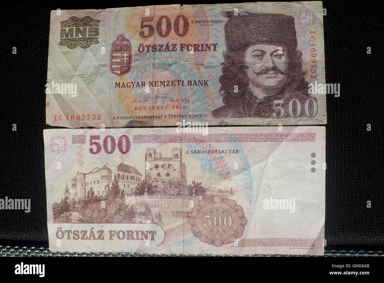 Ungarische Nationalbank 500 Forint Notizen Stockfoto