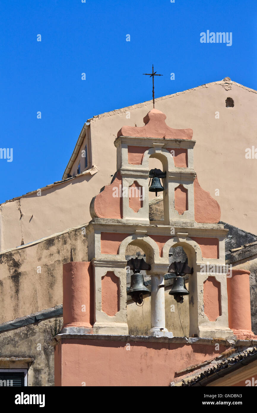 Alte Stadt Korfu, Kirchturm Stockfoto