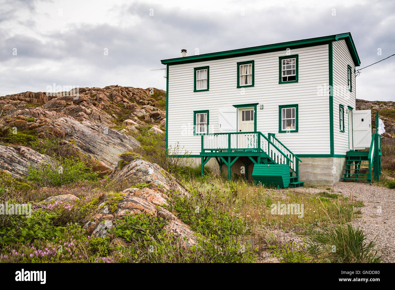 Ein Saunière Haus auf Fogo, Fogo Island, Neufundland und Labrador, Kanada. Stockfoto