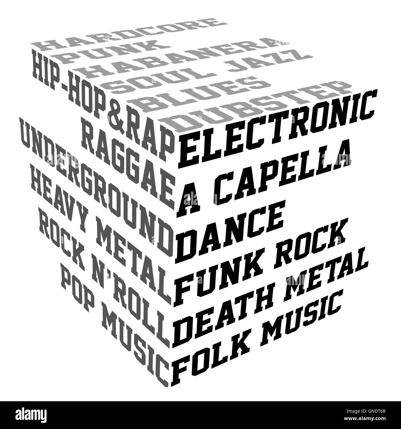 Typografie mit Musik-genres Stockfoto