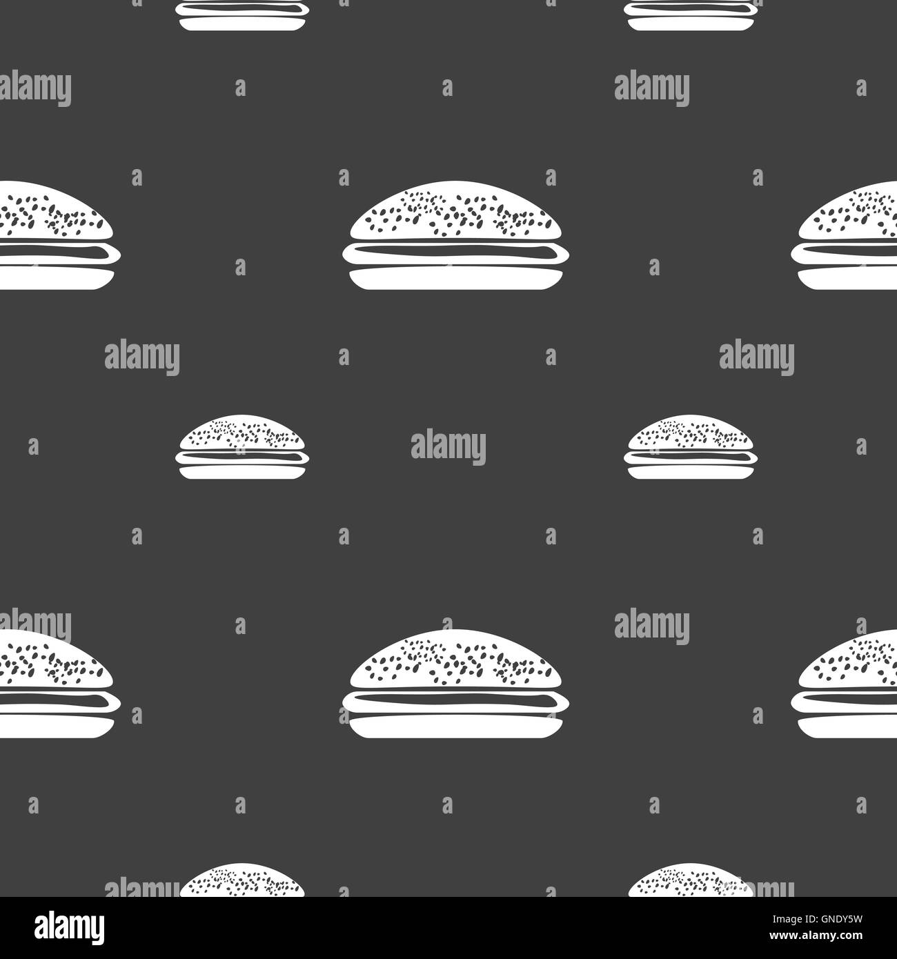 Burger, Hamburger Symbol Zeichen. Nahtlose Muster auf einem grauen Hintergrund. Vektor Stock Vektor