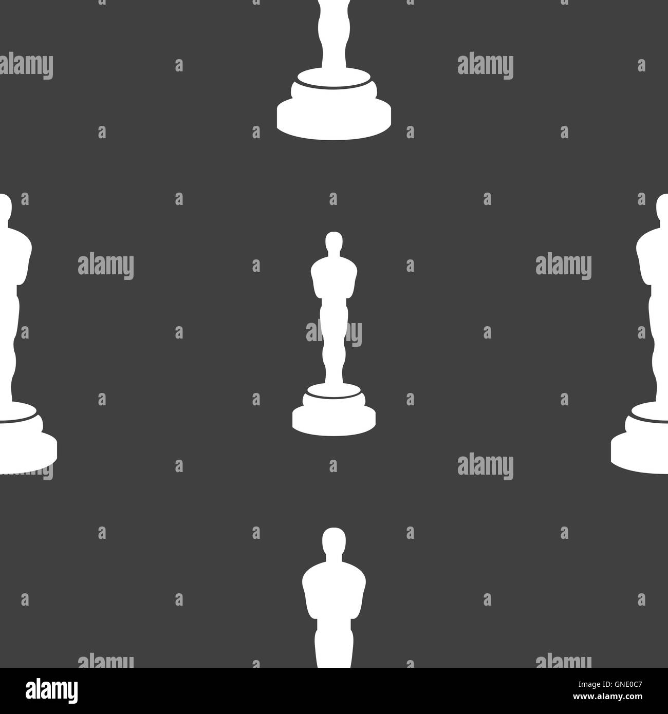 Oscar-Statuette Symbol Zeichen. Nahtlose Muster auf einem grauen Hintergrund. Vektor Stock Vektor