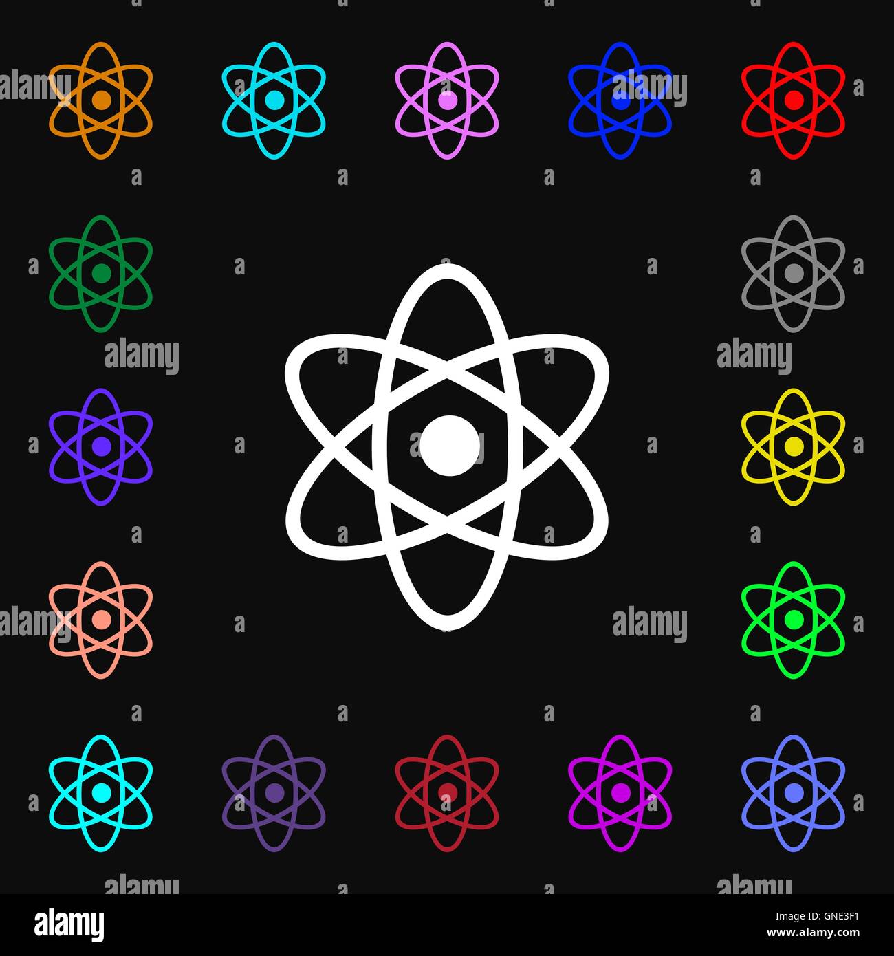 Atom, Physik Symbol Zeichen. Viele bunte Symbole für Ihr Design. Vektor Stock Vektor