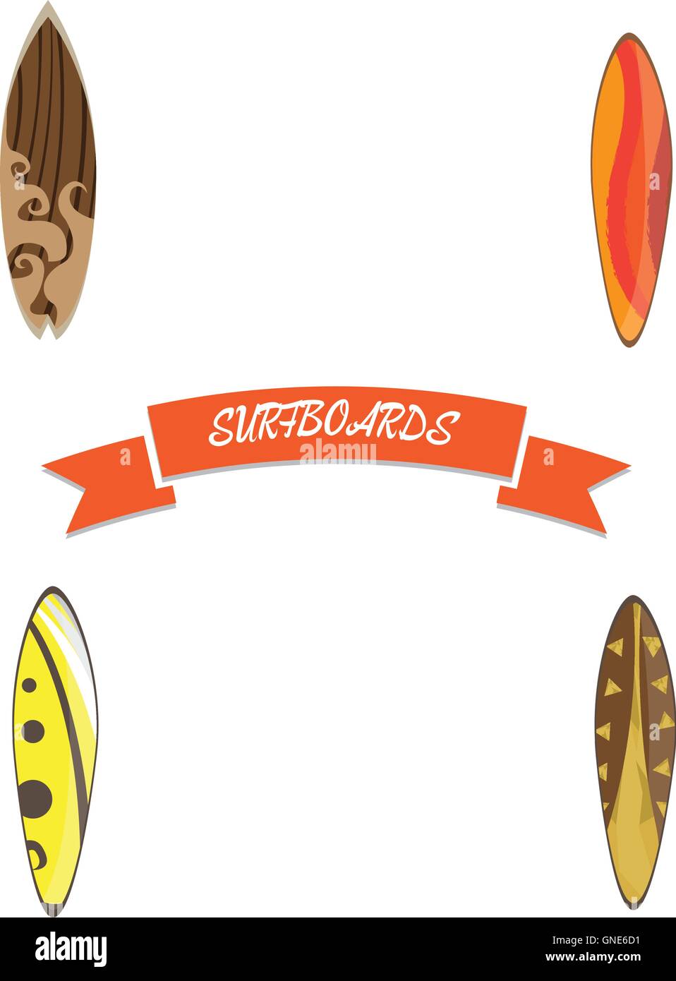 Satz von Surfbrettern auf weißem Hintergrund, Vektor-illustration Stock Vektor