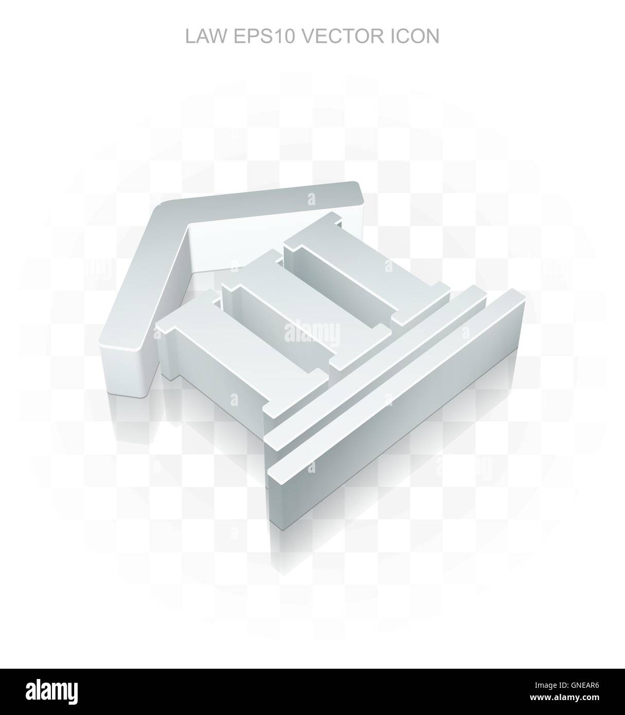 Gesetz-Symbol: flache metallischen 3d Courthouse, transparente Schatten, EPS 10 Vektor. Stock Vektor