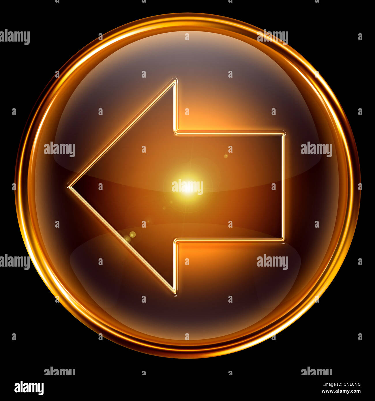 Pfeil links Symbol golden. Stockfoto