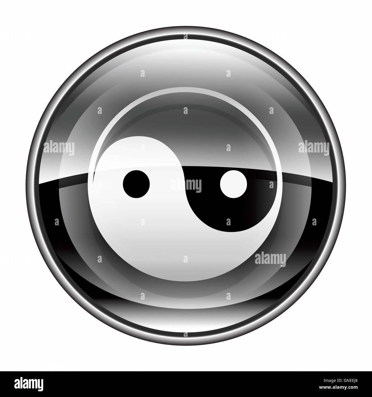 Yin Yang Symbol Symbol schwarz, isoliert auf weißem Hintergrund. Stockfoto