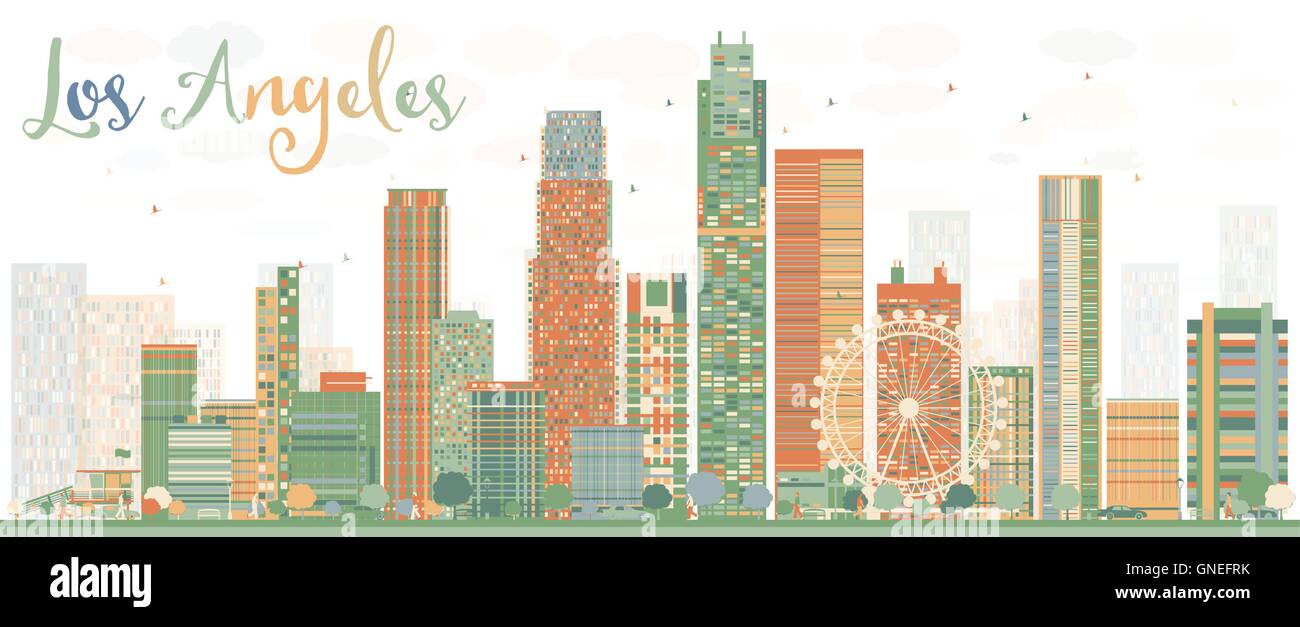 Skyline von Los Angeles mit Farbe Gebäuden. Vektor-Illustration Stock Vektor