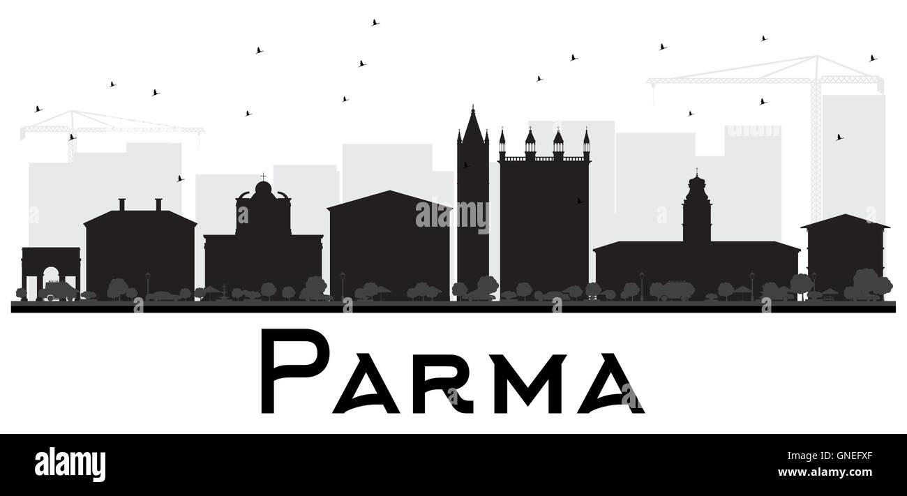 Parma Stadt Skyline schwarz-weiß Silhouette. Vektor-Illustration. Einfache flache Konzept für Tourismus Präsentation, banner Stock Vektor