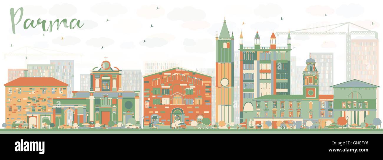 Abstrakte Parma Skyline mit Farbe Gebäuden. Vektor-Illustration. Geschäftsreisen und Tourismus-Konzept mit historischen Gebäuden. Stock Vektor