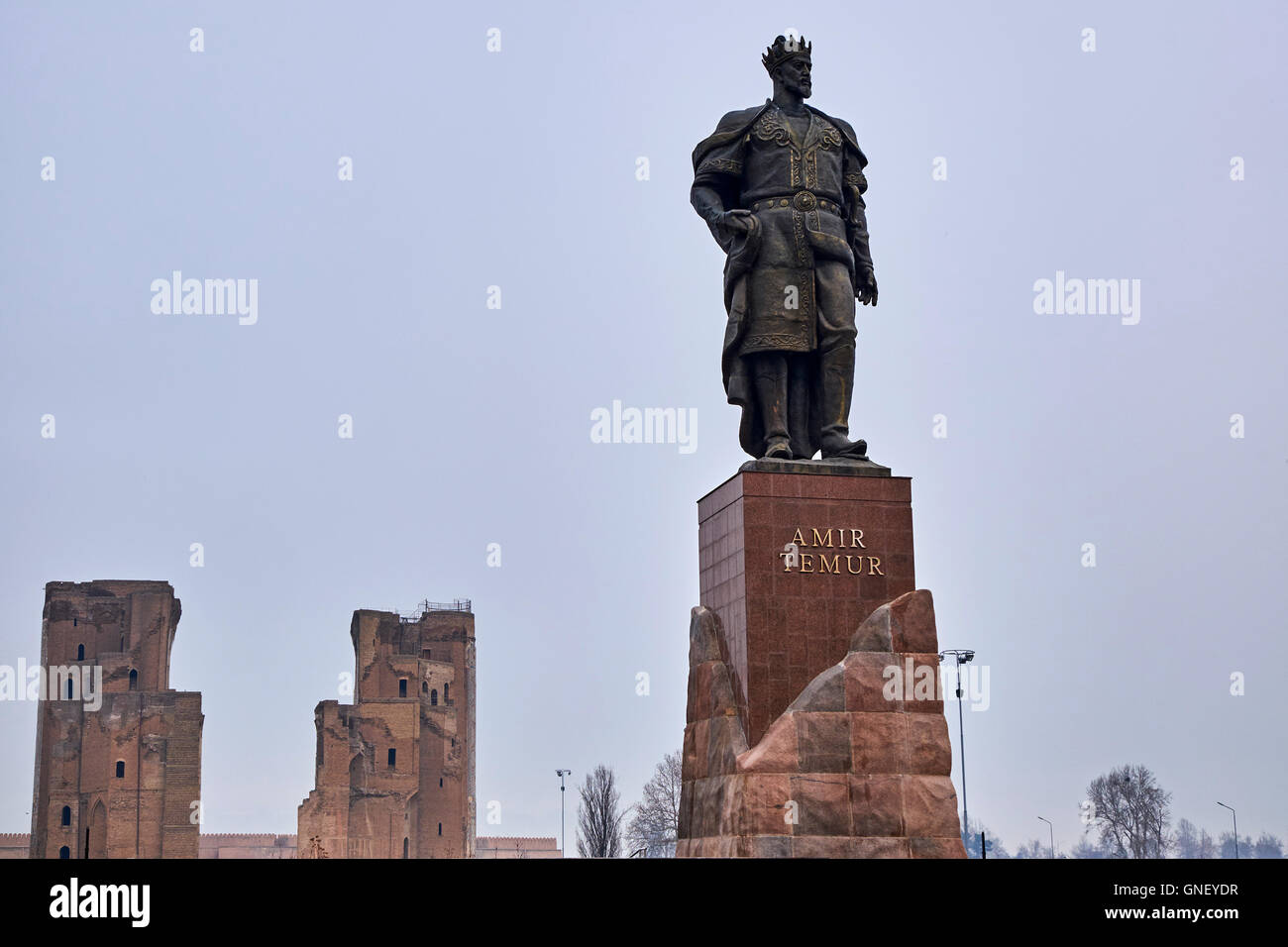 Usbekistan, Kachka Daria Region, Chakhrisabz, Tamerlan Heimatstadt, Heimatstadt, Statue von Tamerlan Stockfoto