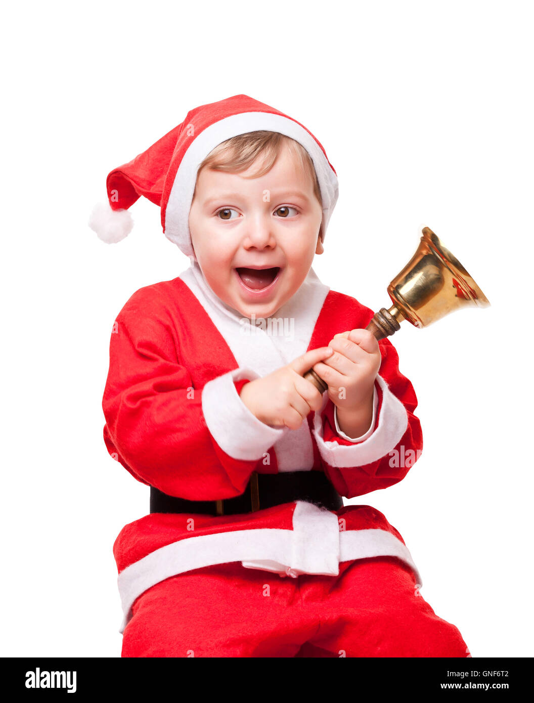 Kind isoliert Santa Claus auf weißem Hintergrund Stockfoto