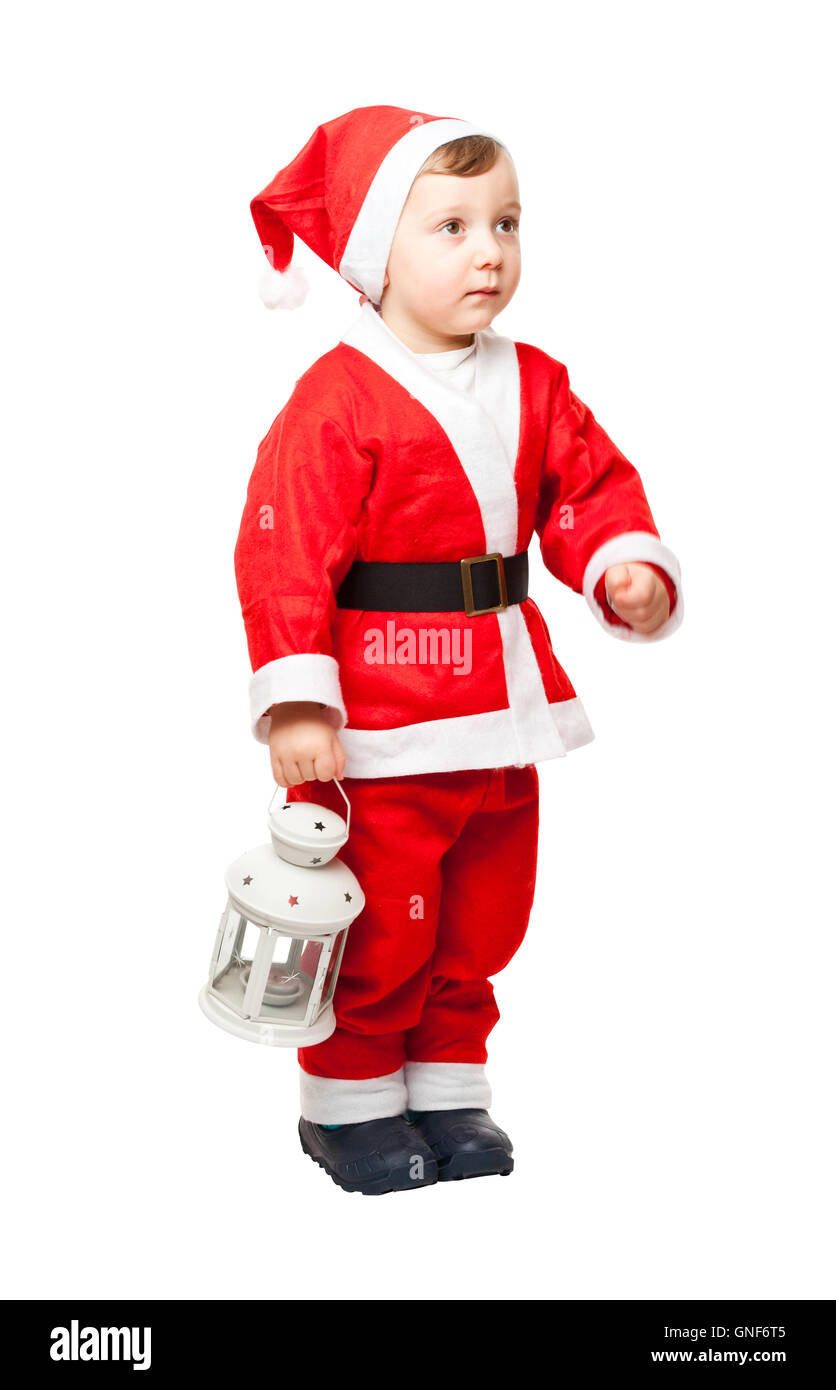 Kind isoliert Santa Claus auf weißem Hintergrund Stockfoto