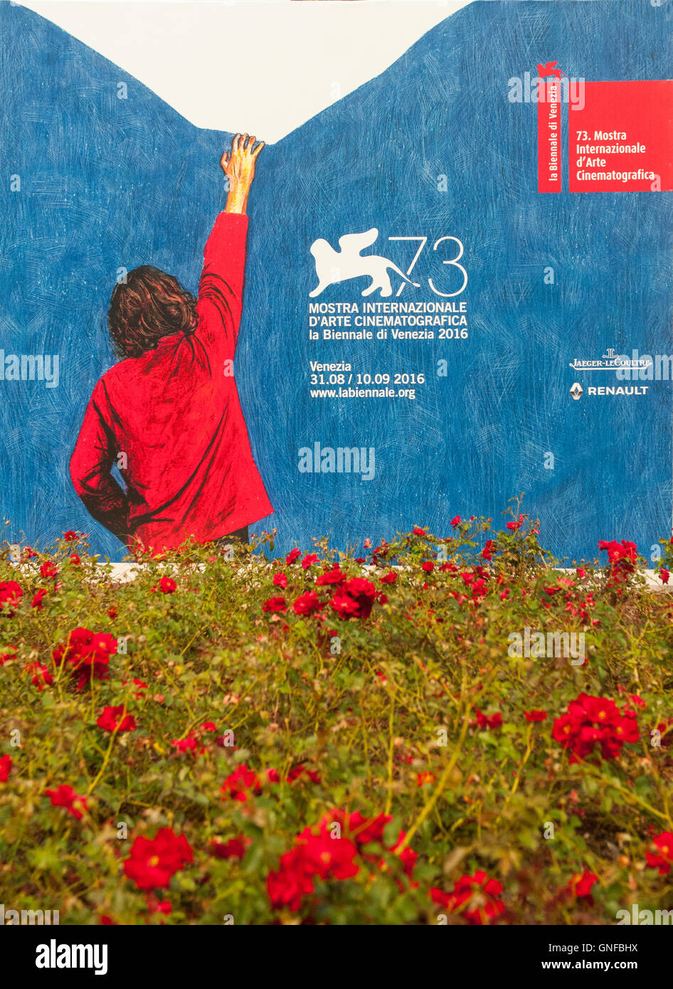 Venedig, Italien. 30. August 2016. Die Zeichen des 73. Filmfestival von Venedig ist in der Nähe von der Wasserbus-Haltestelle Lido KMU gesehen. Bildnachweis: Simone Padovani / Erwachen / Alamy Live News Stockfoto