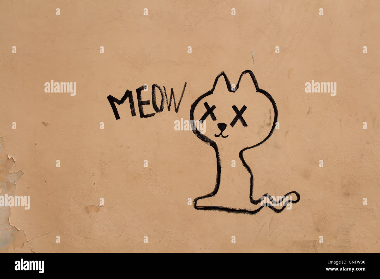 Hell Orange Fassade Eines Hauses Mit Einem Einfachen Schwarzen Graffiti Einer Katze Stockfotografie Alamy