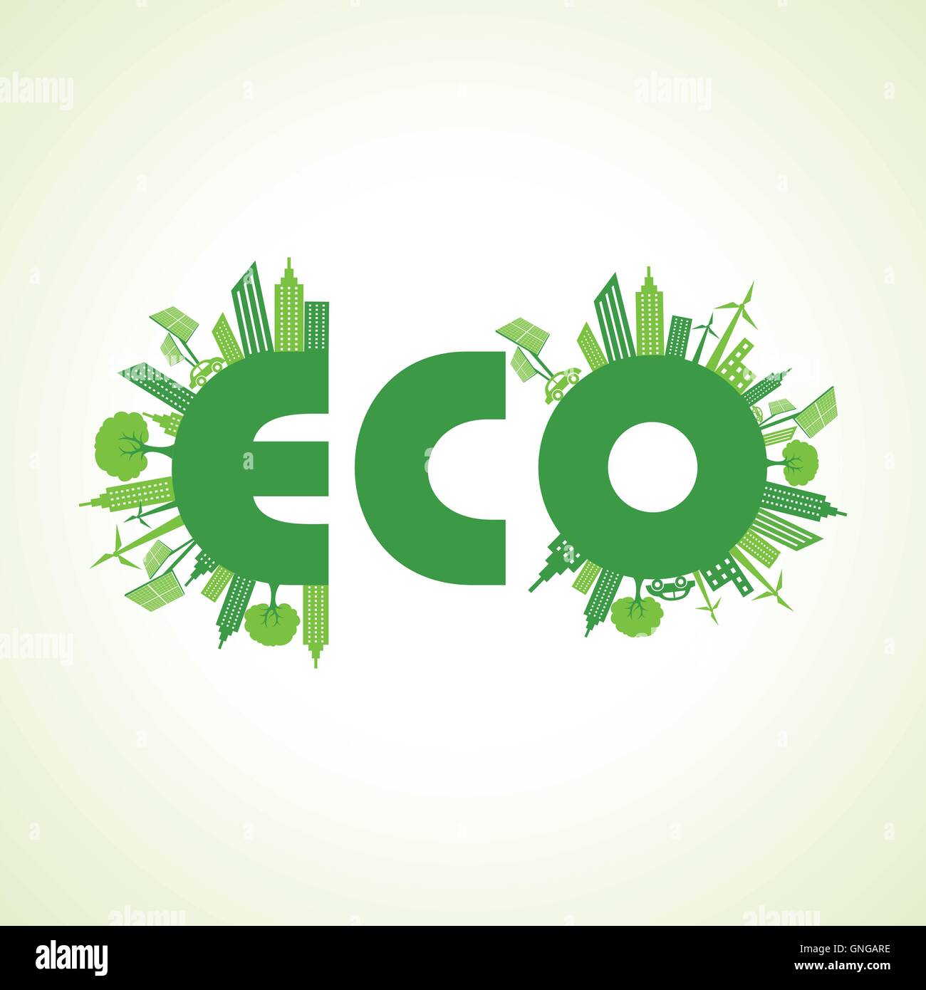 Eco-City-Konzept mit Eco Text Lager Vektor Stock Vektor