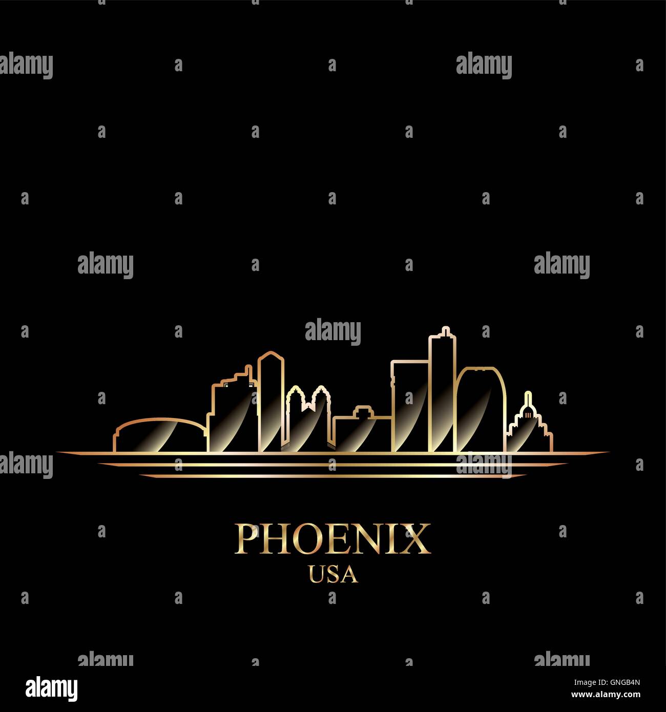 Phoenix Gold Silhouette auf schwarzem Hintergrund Stock Vektor