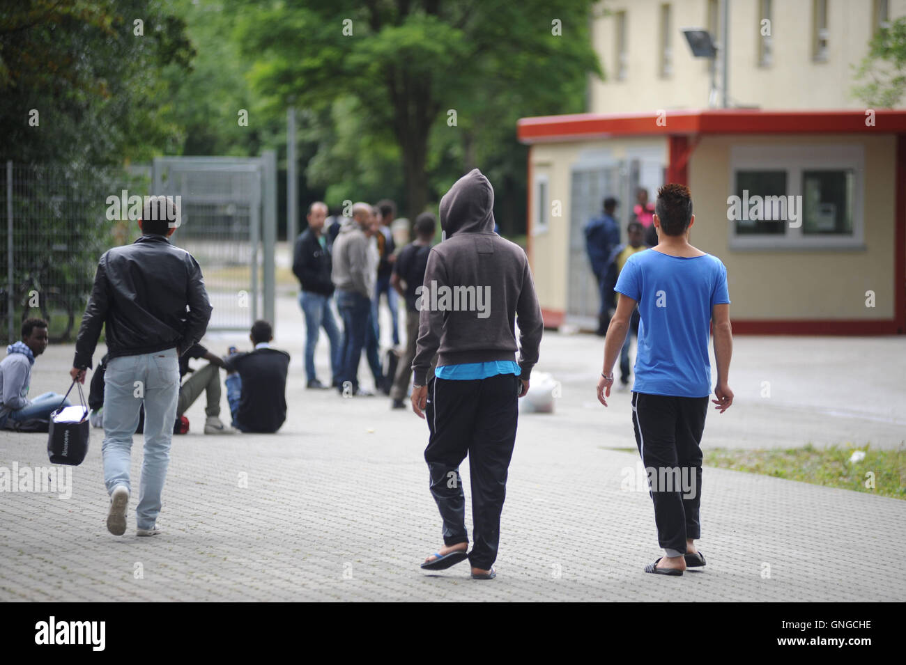 Flüchtlingsheim in der Bayern-Kaserne in München, 2014 Stockfoto