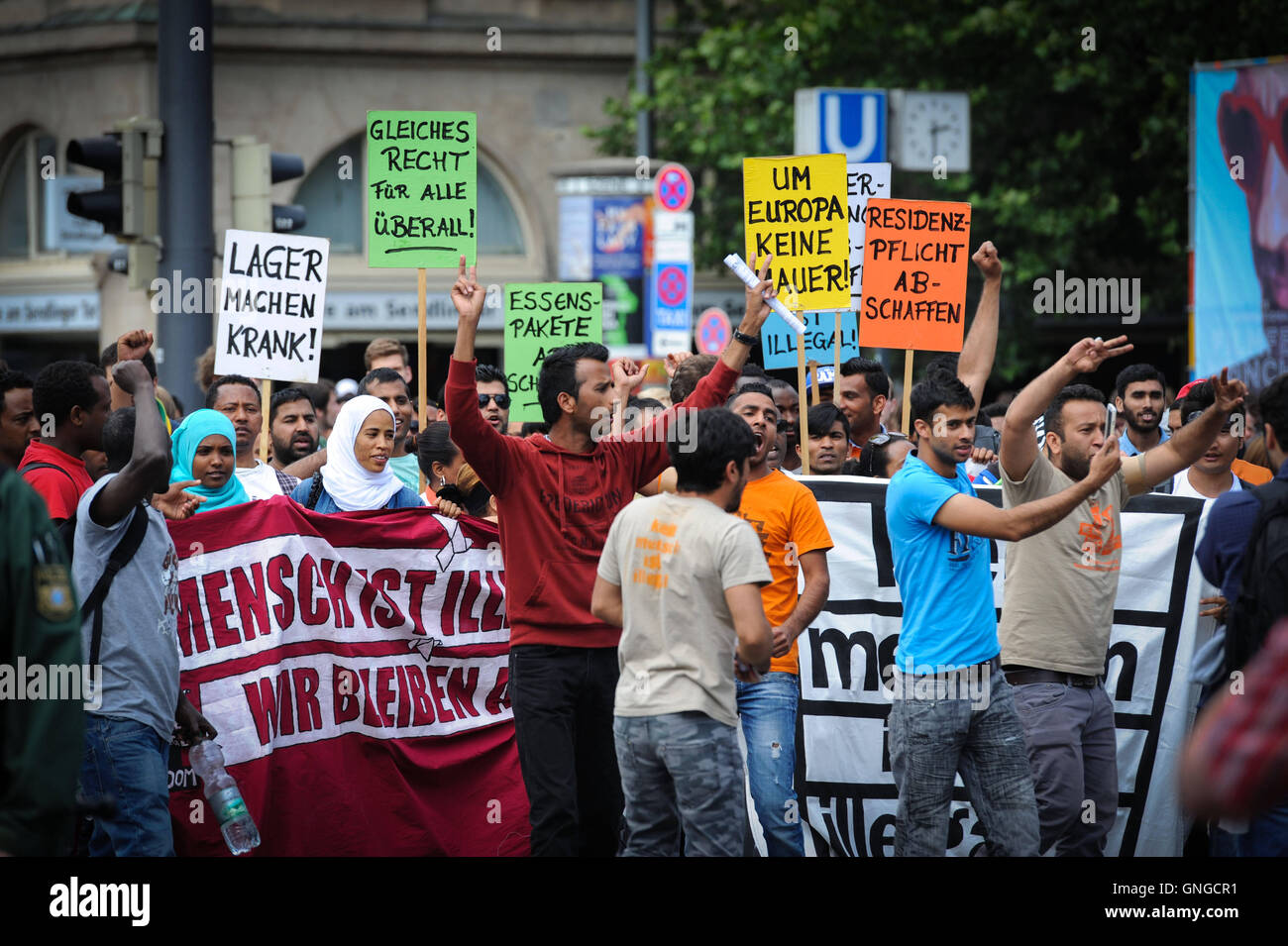 Flüchtlinge demonstrieren in München, 2014 Stockfoto
