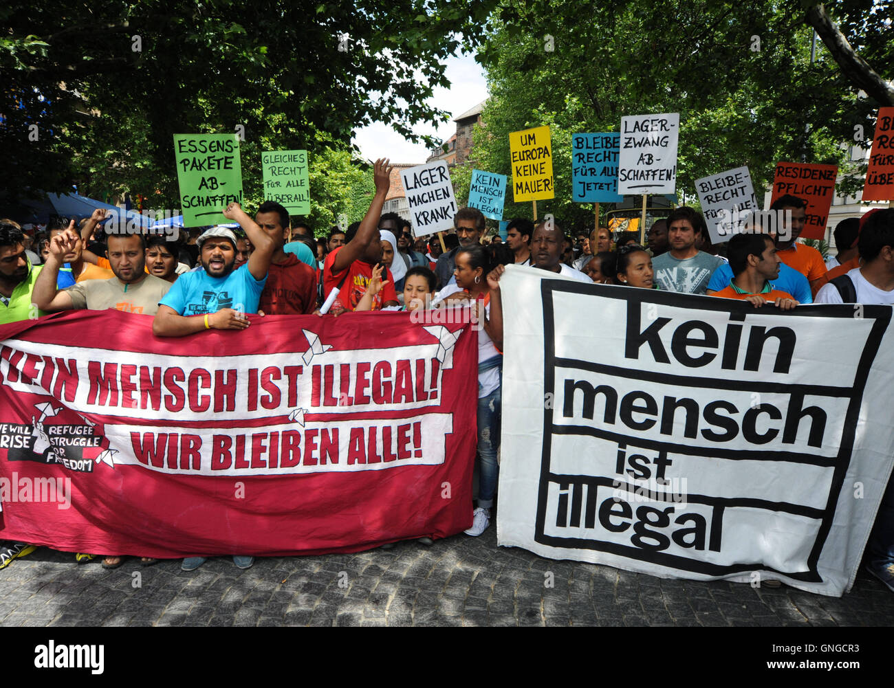 Flüchtlinge demonstrieren in München, 2014 Stockfoto