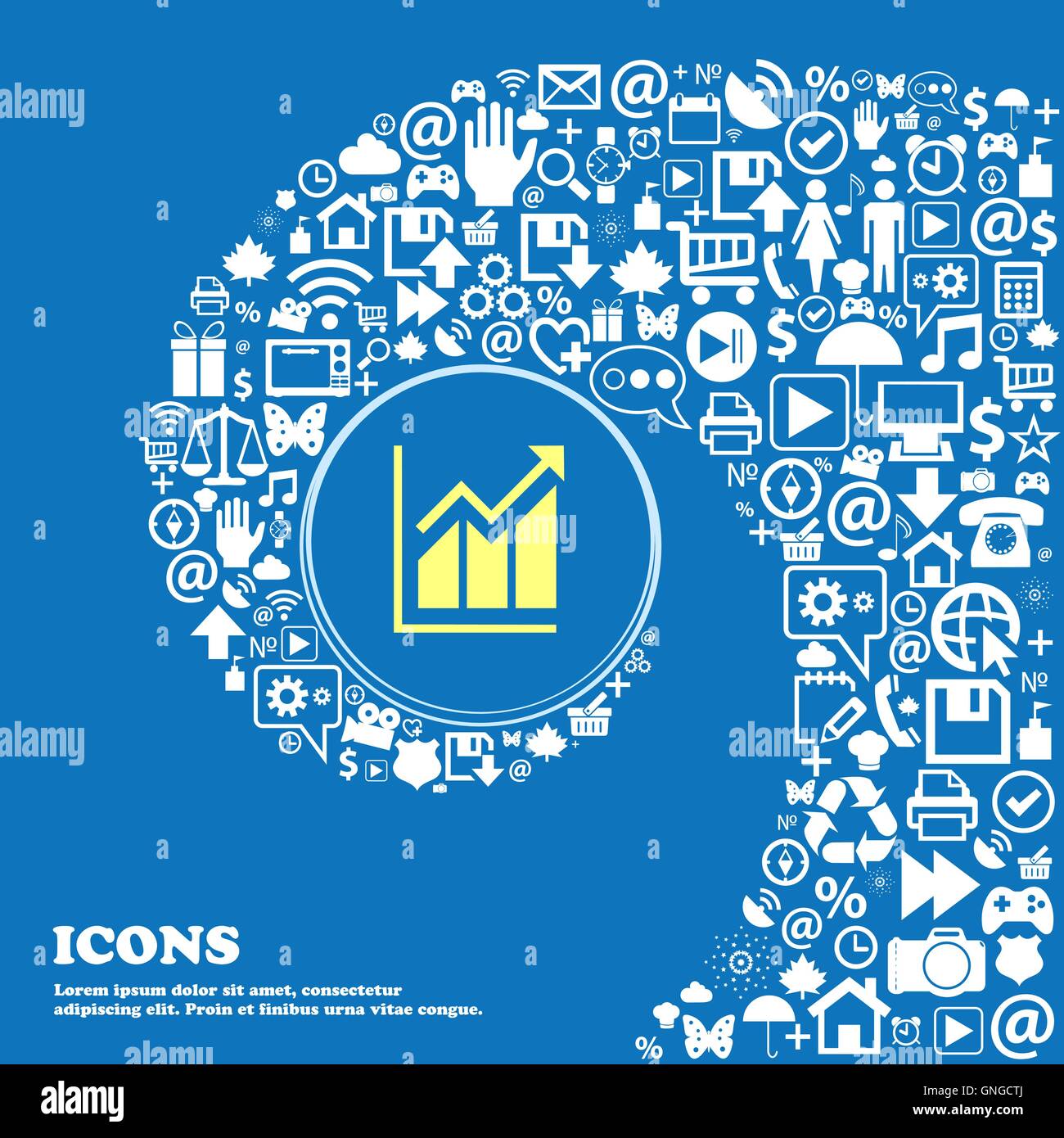 Wachsende Balkendiagramm-Symbol. Schöne Reihe von wunderschönen Ikonen twisted Spirale in der Mitte ein großes Symbol. Vektor Stock Vektor
