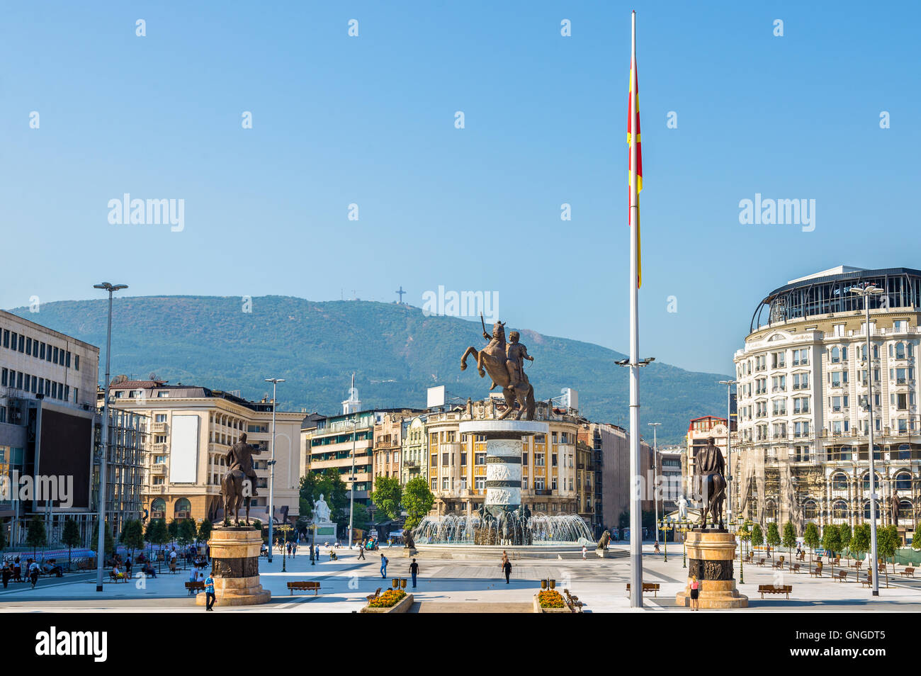 Blick auf Mazedonien Platz in Skopje Stockfoto