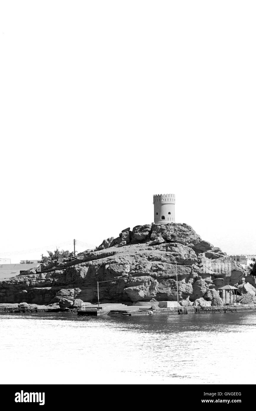 Fort Battlesment Himmel und Sterne Ziegel in Oman Muscat der alte defensive Meer-Berg Stockfoto