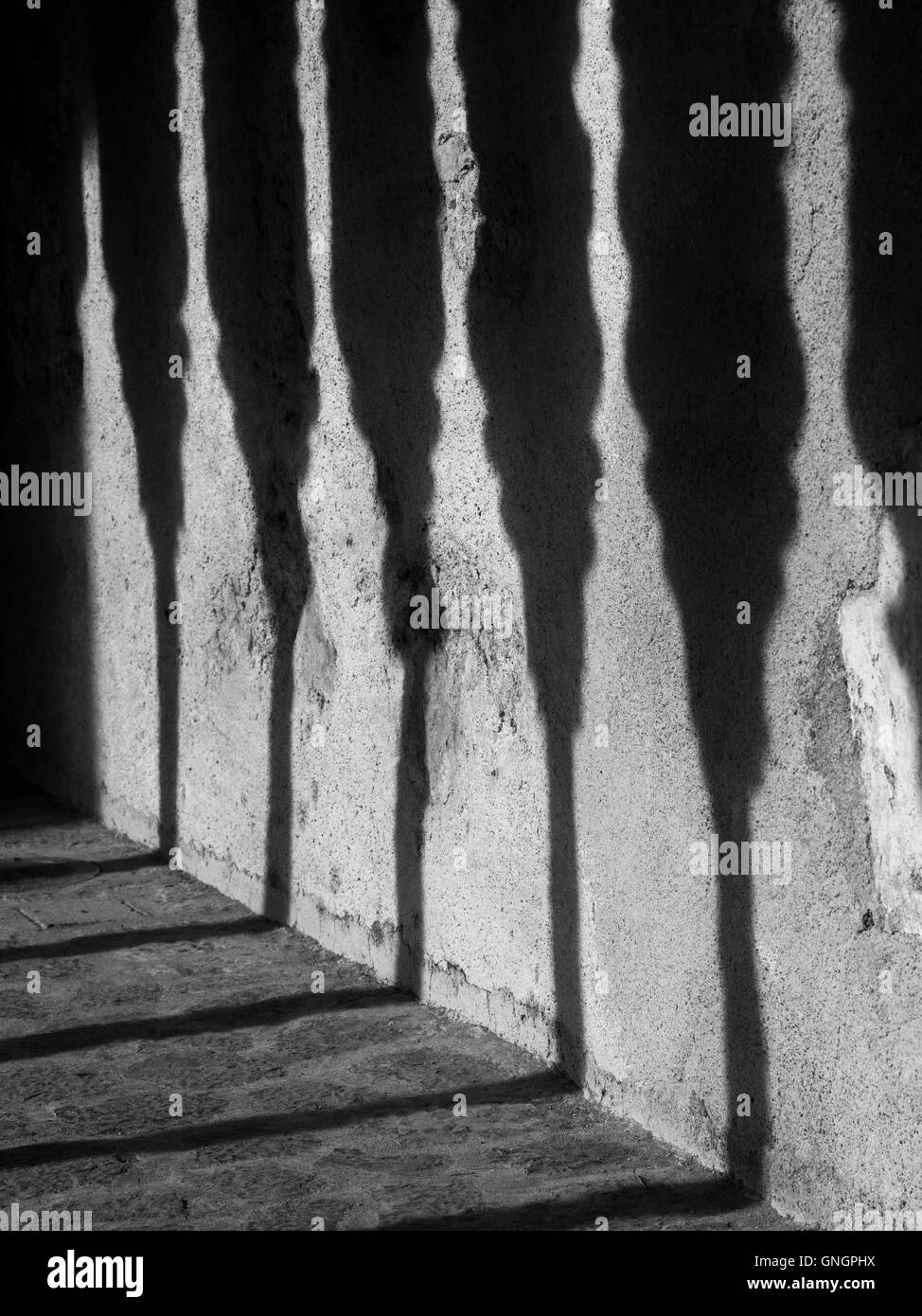 Schatten Sie auf der Wand, Villa Rufolo, Ravello, Amalfi-Küste, Salerno, Kampanien, Italien Stockfoto