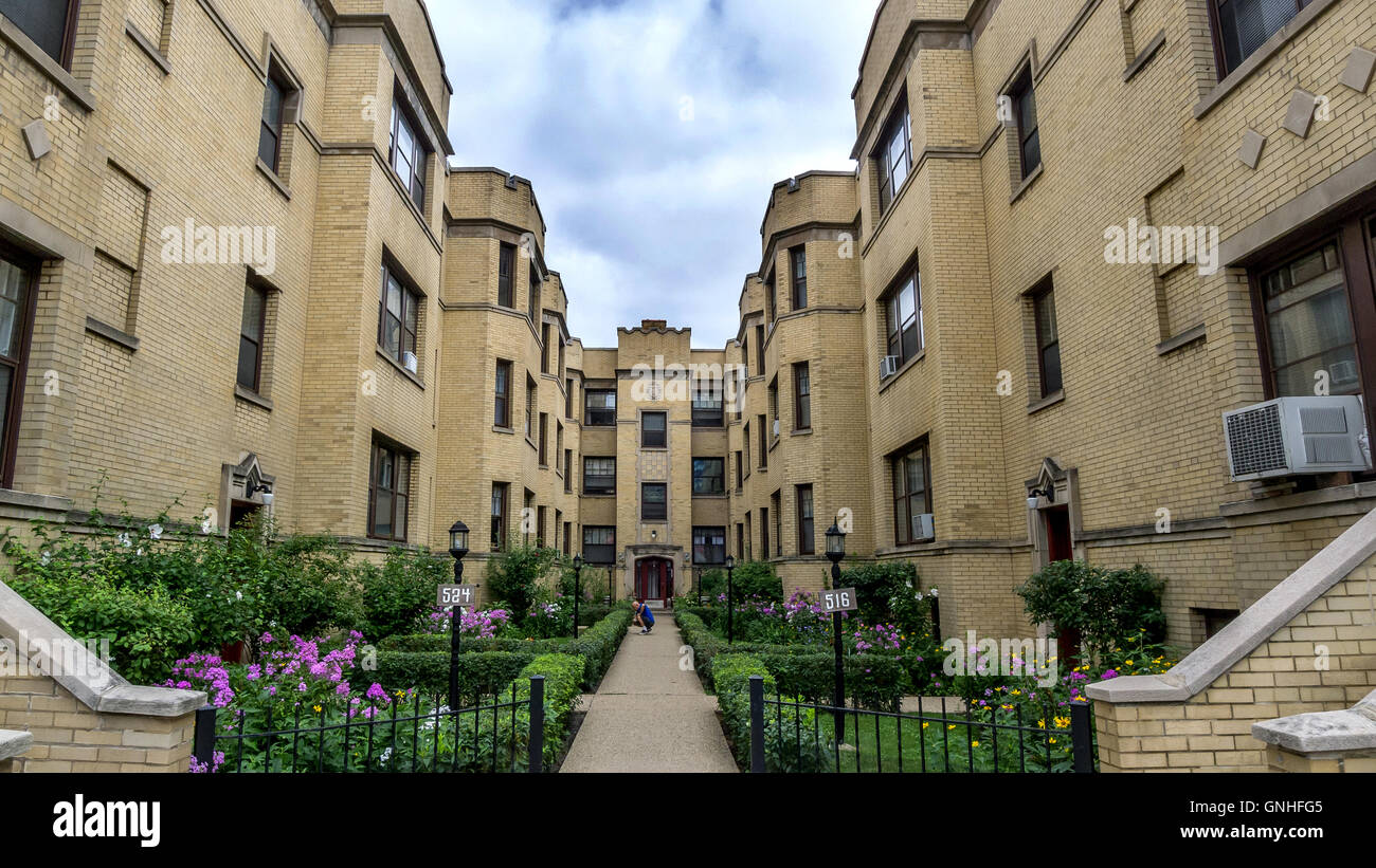Wohnung-Architektur im Bereich West Diversey von Chicago Stockfoto