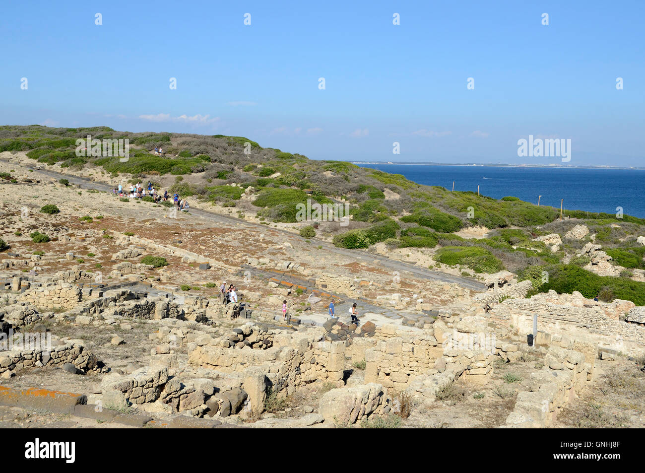 Ausgrabungen der antiken Stadt Tharros, Sinis-Halbinsel, Oristano, Sardinien, Italien-Provinz, Europa Stockfoto