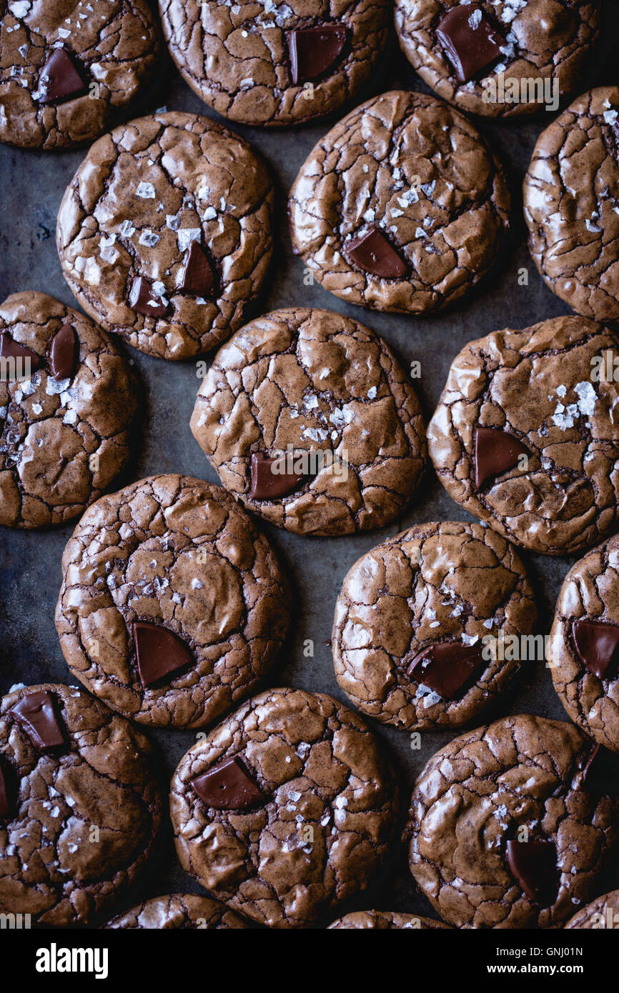 gesalzen doppelte Schokolade Buchweizen Cookies (glutenfrei) Stockfoto