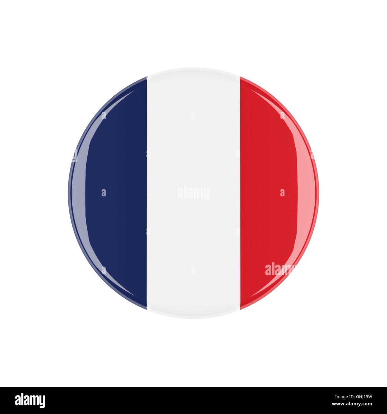 Frankreich-3D-Button isoliert auf weißem Hintergrund Stockfoto
