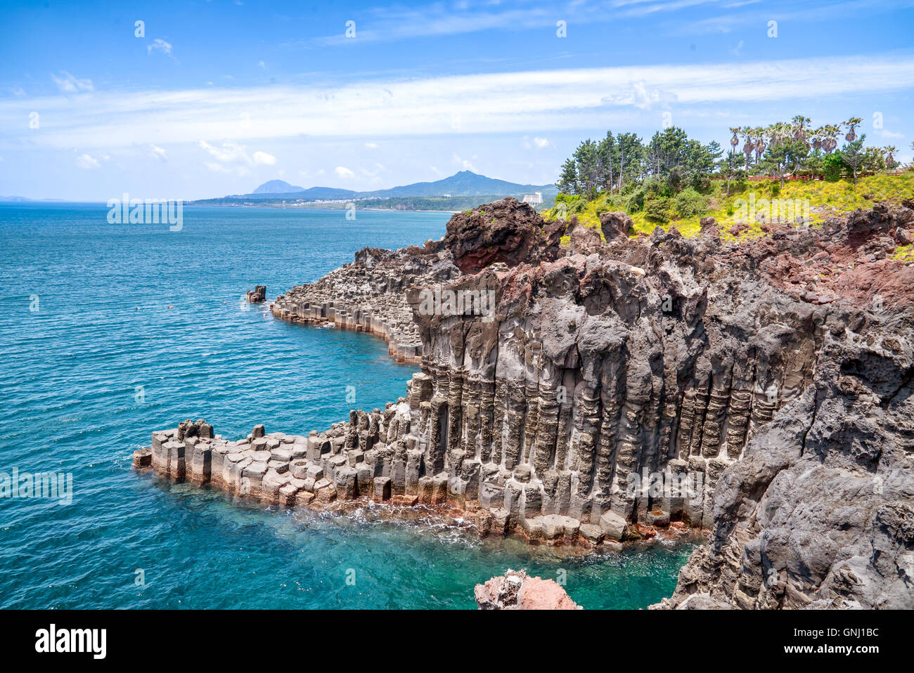 Jungmun Daepo Küste Jusangjeolli Klippe, Insel Jeju, Südkorea Stockfoto