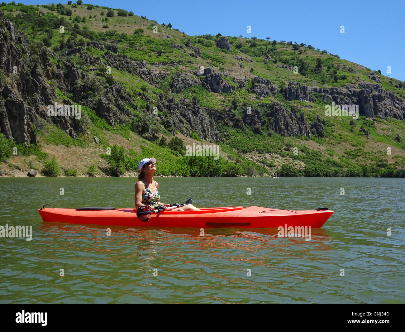 Kajakfahrerin, Causey Reservoir, Utah, USA Stockfoto