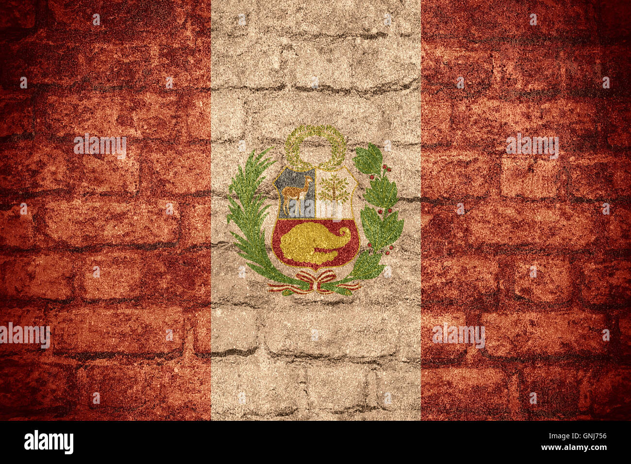 Flagge von Peru oder peruanischen Banner auf Stein Textur Stockfoto