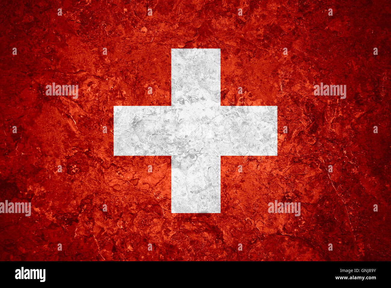 Flagge der Schweiz oder Schweizer Banner auf Vintage-Hintergrund Stockfoto