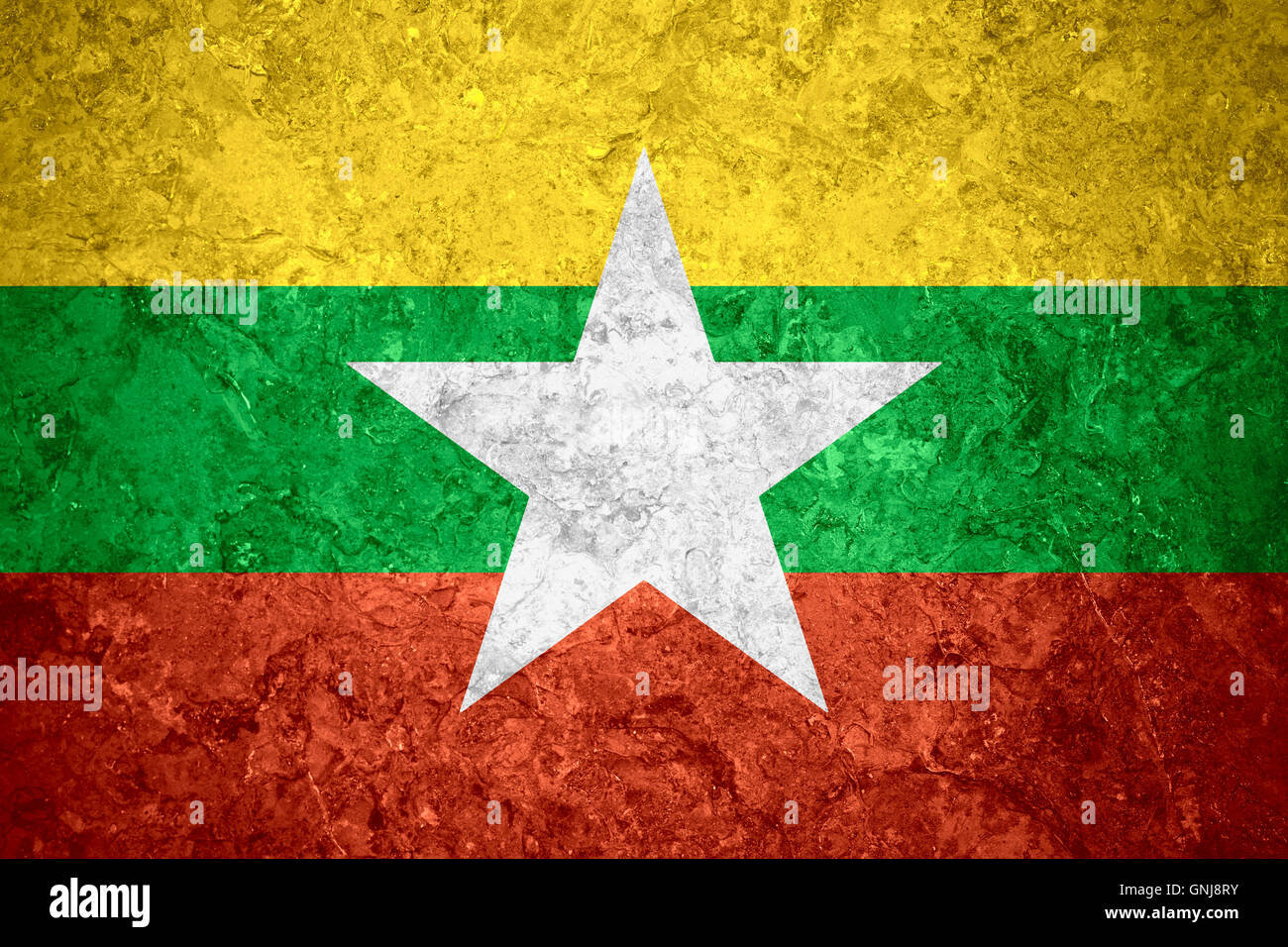 Flagge von Burma oder Birma Banner auf Vintage-Hintergrund, Myanmar Stockfoto