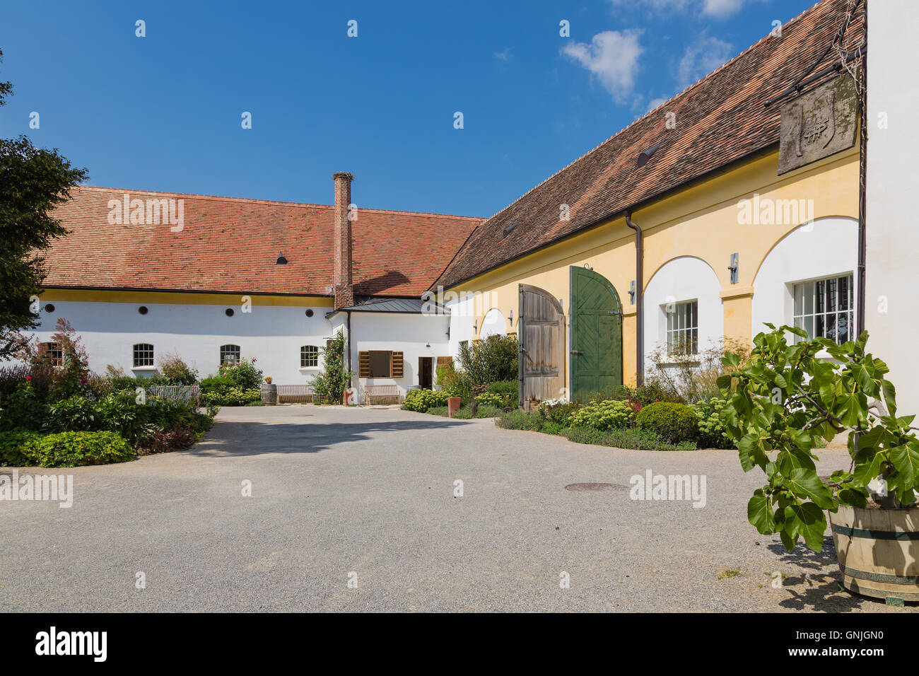 Gutsbetrieb auf der Burg Schloss Hof in Niederösterreich Stockfoto