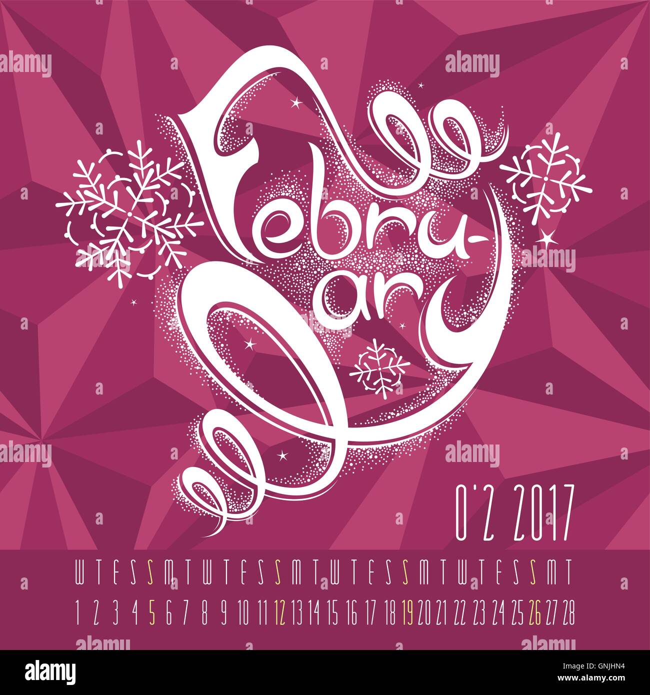 Kalender für das Jahr 2017 mit handgezeichneten Schriftzug Stock Vektor