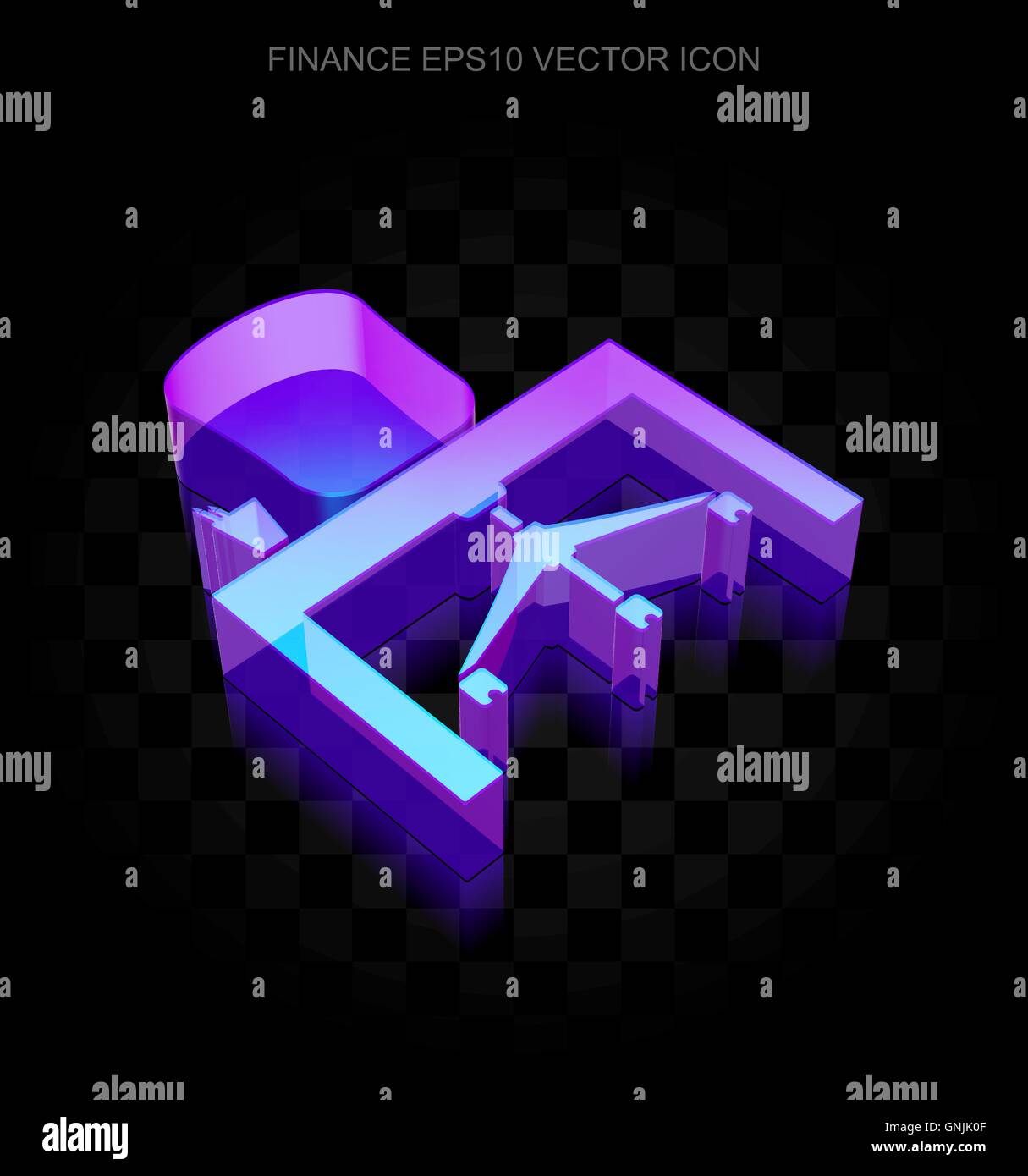 Finanzen-Symbol: 3d Neon leuchtende Büro aus Glas, EPS 10 Vektor. Stock Vektor