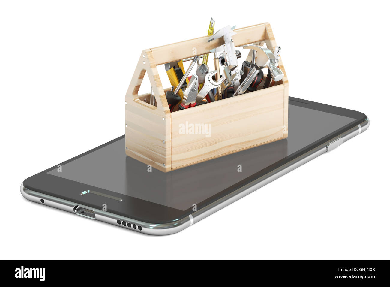 Reparatur, Service und Software-Smartphone-Konzept, 3D rendering Stockfoto