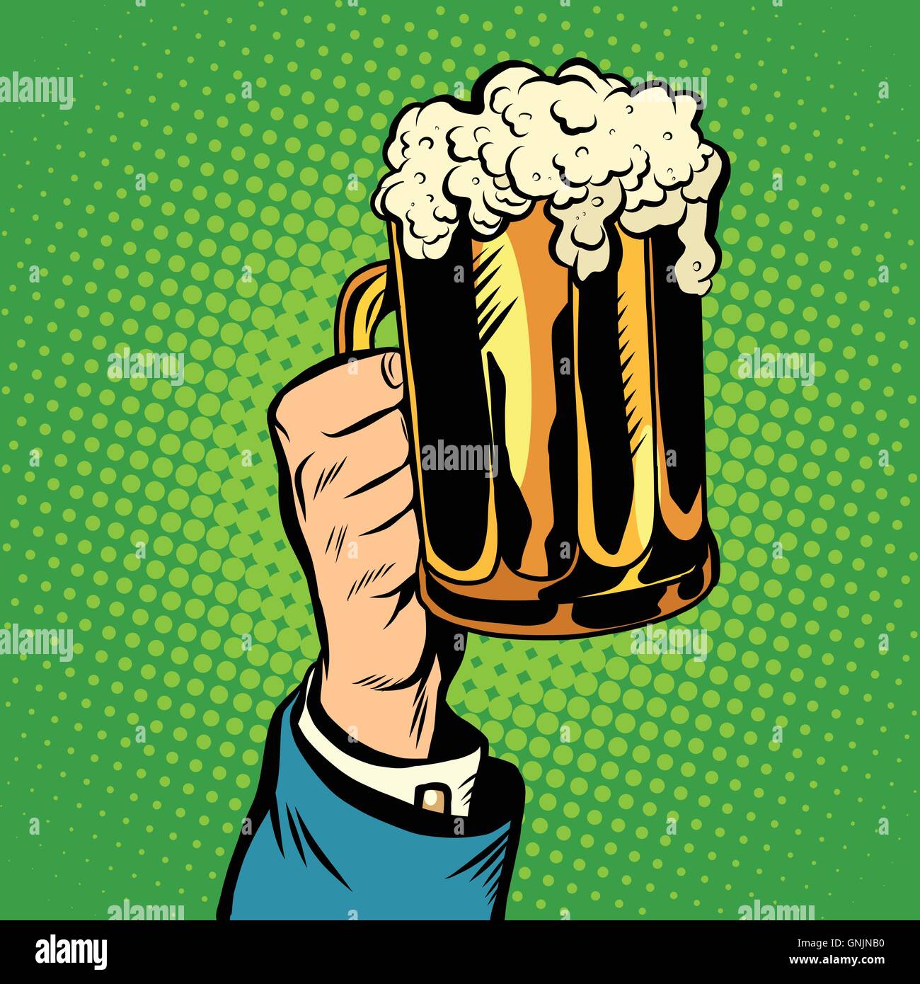 Bier Becher in der hand, Pop-Art, retro Stock Vektor