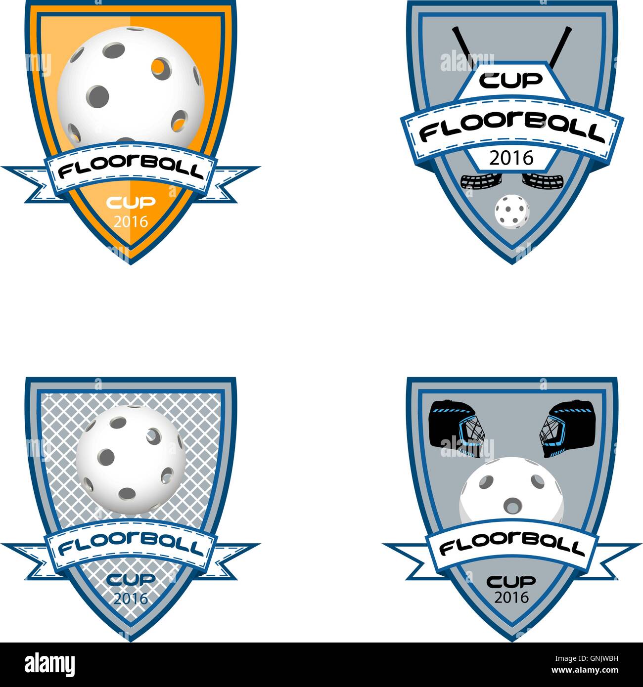 Floorball-Logo für das Team und die Tasse eingestellt Stock Vektor