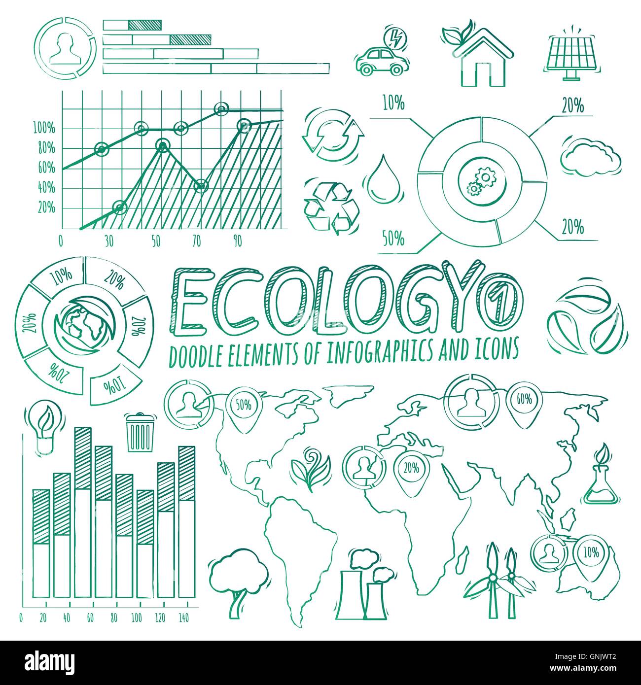 Ökologie-Doodle-Infografik-Elemente Stock Vektor