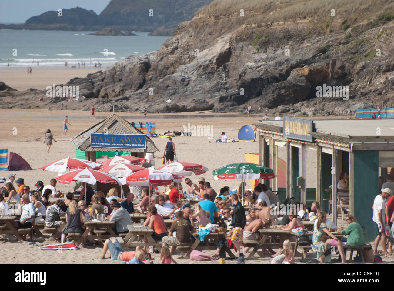 Strand-Hütte, Paranporth Strand, Cornwall. Stockfoto