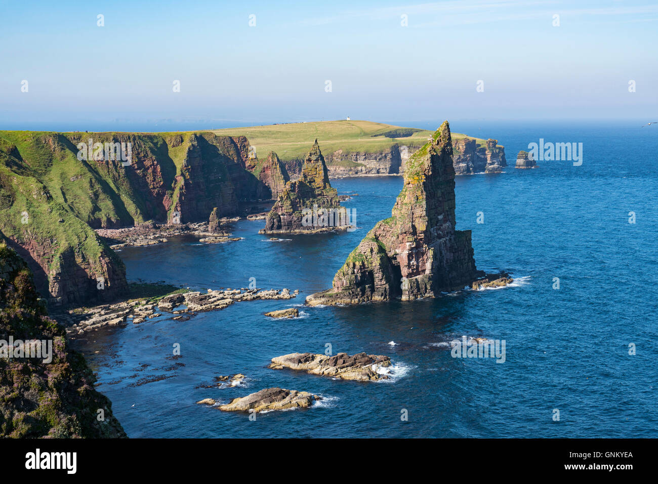 Meer-Stacks auf Duncansby Head, in der Nähe von John O' Groats, Caithness, Highland, Schottland, Vereinigtes Königreich Stockfoto