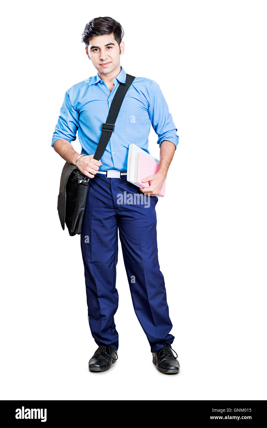 1 junger Teenager Boy Landschule Student Buch stand halten Stockfoto