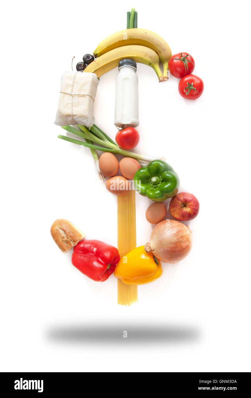 Lebensmittelgeschäfteinkaufen in Form von Dollar-symbol Stockfoto